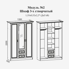 Женева №2 Шкаф 3-х ств. с зерк.,2мя ящ. (ЛДСП бел/МДФ софт светл с пат зол) в Пойковском - poikovskii.mebel24.online | фото 2