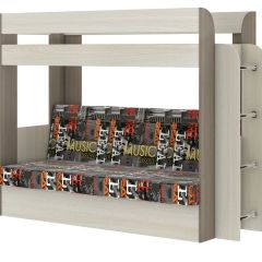 Кровать 2-х ярусная с диваном Карамель 75 (Музыка) Ясень шимо светлый/темный в Пойковском - poikovskii.mebel24.online | фото