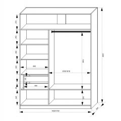 Шкаф-купе 1500 серии NEW CLASSIC K2+K2+B2+PL2(2 ящика+1 штанга+1 полка) профиль «Капучино» в Пойковском - poikovskii.mebel24.online | фото 3