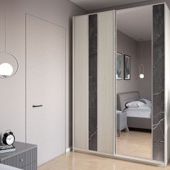 Шкаф-купе 1500 серии SILVER S4+S3Z+B2+PL1 (2 ящика+1 штанга) профиль «Серебро» в Пойковском - poikovskii.mebel24.online | фото