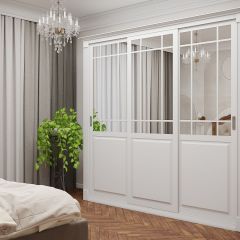Шкаф-купе 2150 серии NEW CLASSIC K5+K5+K5+B22+PL3 (по 2 ящика лев/прав+1 штанга+1полка) профиль «Капучино» в Пойковском - poikovskii.mebel24.online | фото