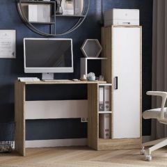 Стол компьютерный СКМ-2 ЛДСП Белый/Дуб сонома в Пойковском - poikovskii.mebel24.online | фото