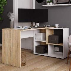 Стол компьютерный угловой СКМУ-4 Белый/Дуб сонома в Пойковском - poikovskii.mebel24.online | фото
