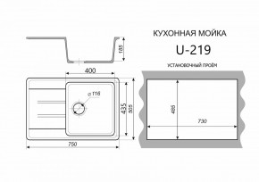 Каменная мойка ULSTONE U-219 (755х505) в Пойковском - poikovskii.mebel24.online | фото 2