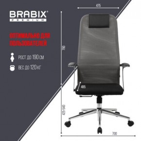 Кресло офисное BRABIX PREMIUM "Ultimate EX-801" хром, плотная двойная сетка Х2, черное/серое, 532918 в Пойковском - poikovskii.mebel24.online | фото 5