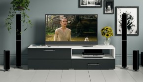 Тумба под ТВ Ларго 1,4, цвет корпус белый/фасады МДФ чёрный глянец, ШхГхВ 140х46х35 см., НЕ универсальная сборка в Пойковском - poikovskii.mebel24.online | фото 12